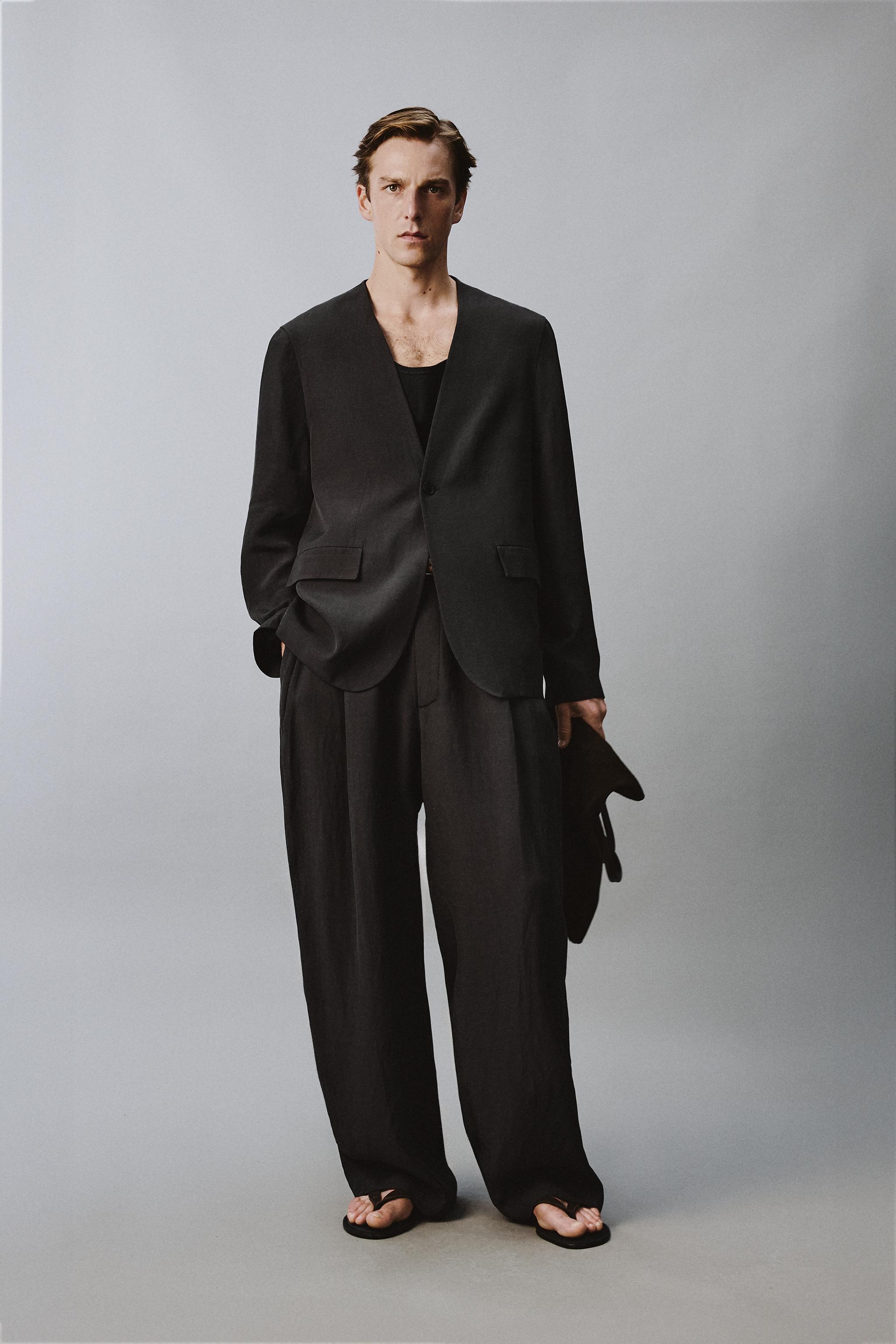 美品！ZARA　スーツセットアップ　ロールアップスリーブ　ワイドパンツ リラックスフィットワイドレッグスーツパンツ - カーボングレー | ZARA