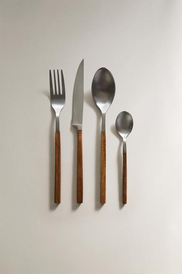4-PIECE CUTLERY SET WITH WOODEN HANDLE - Brown by Zara
