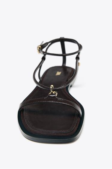 LEATHER THIN STRAPPY SANDALS - Brown by Zara - Image 3