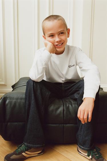 Zara HEAVY WEIGHT T-SHIRT WITH EMBROIDERED TEXT - Ecru - Image 0