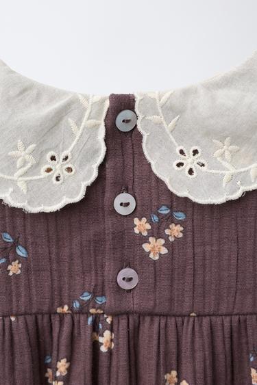PATTERNED DRESS WITH FLORAL TEXTURE - Dark burgundy by Zara - Image 3