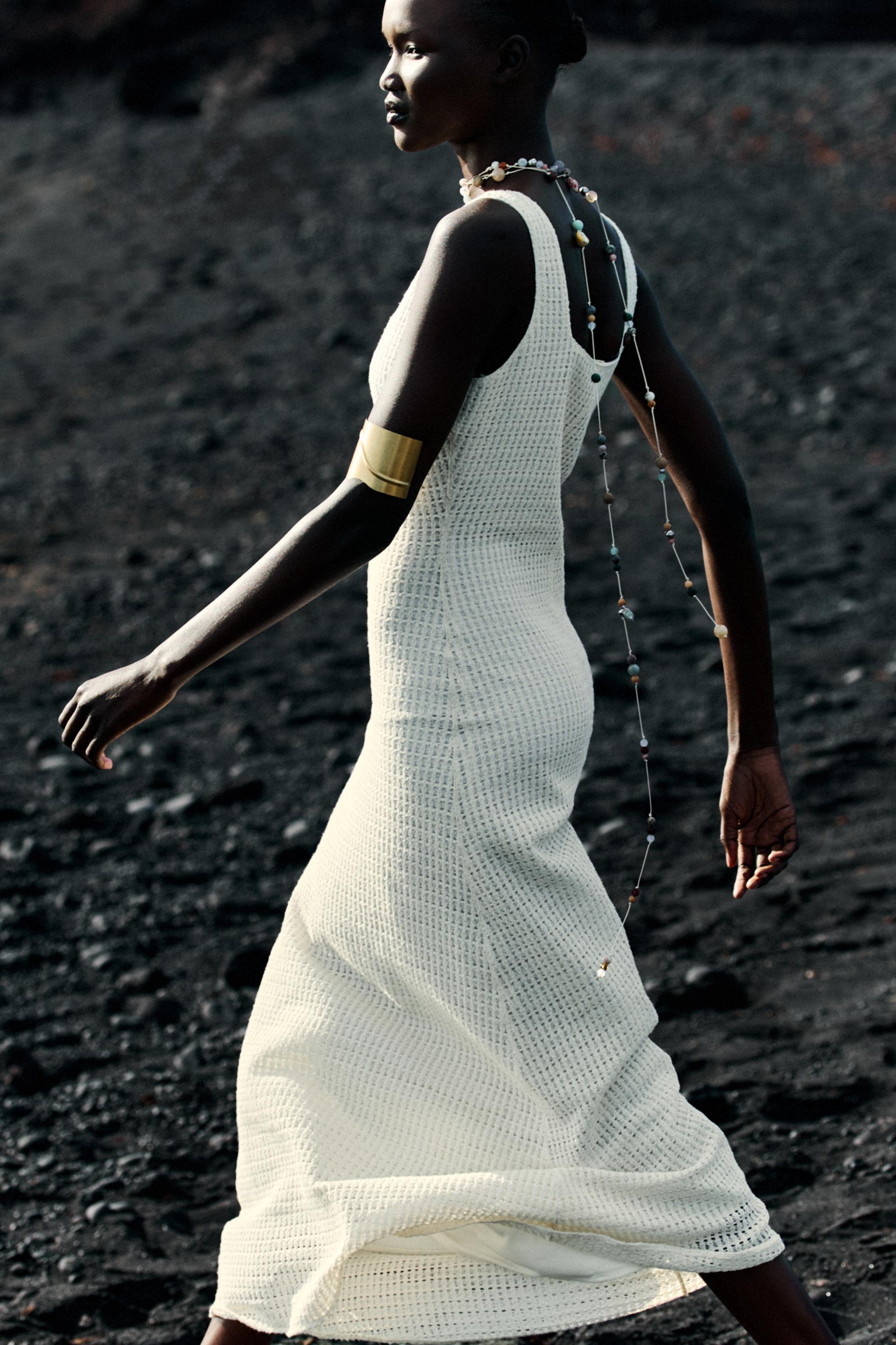 ZARA クロシェ編みミディ丈ワンピース 0387/079 CROCHET MIDI DRESS - Ecru | ZARA United States