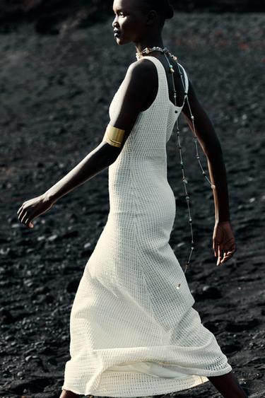 CROCHET MIDI DRESS - Ecru by Zara - Image 4