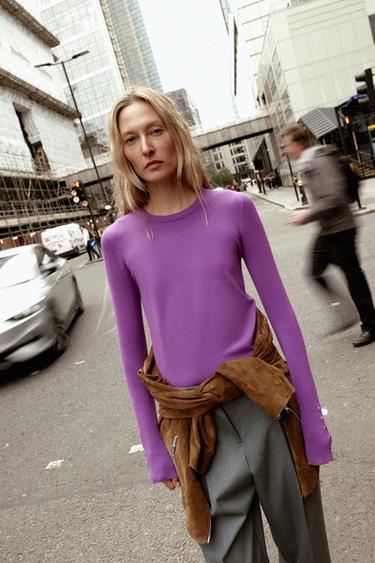 BASIC PLAIN KNIT SWEATER - Purple by Zara - Image 4