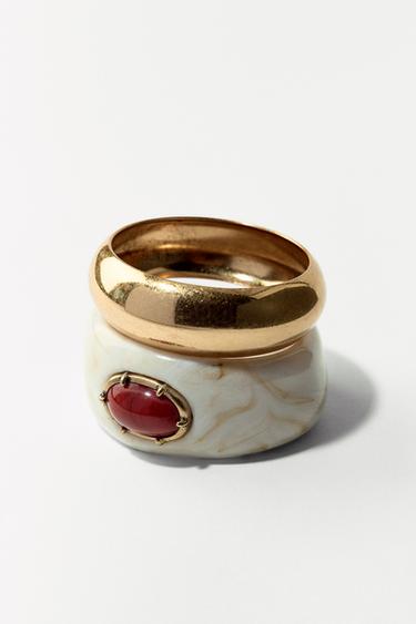 Zara PACK OF RESIN AND METAL BRACELETS - Cream