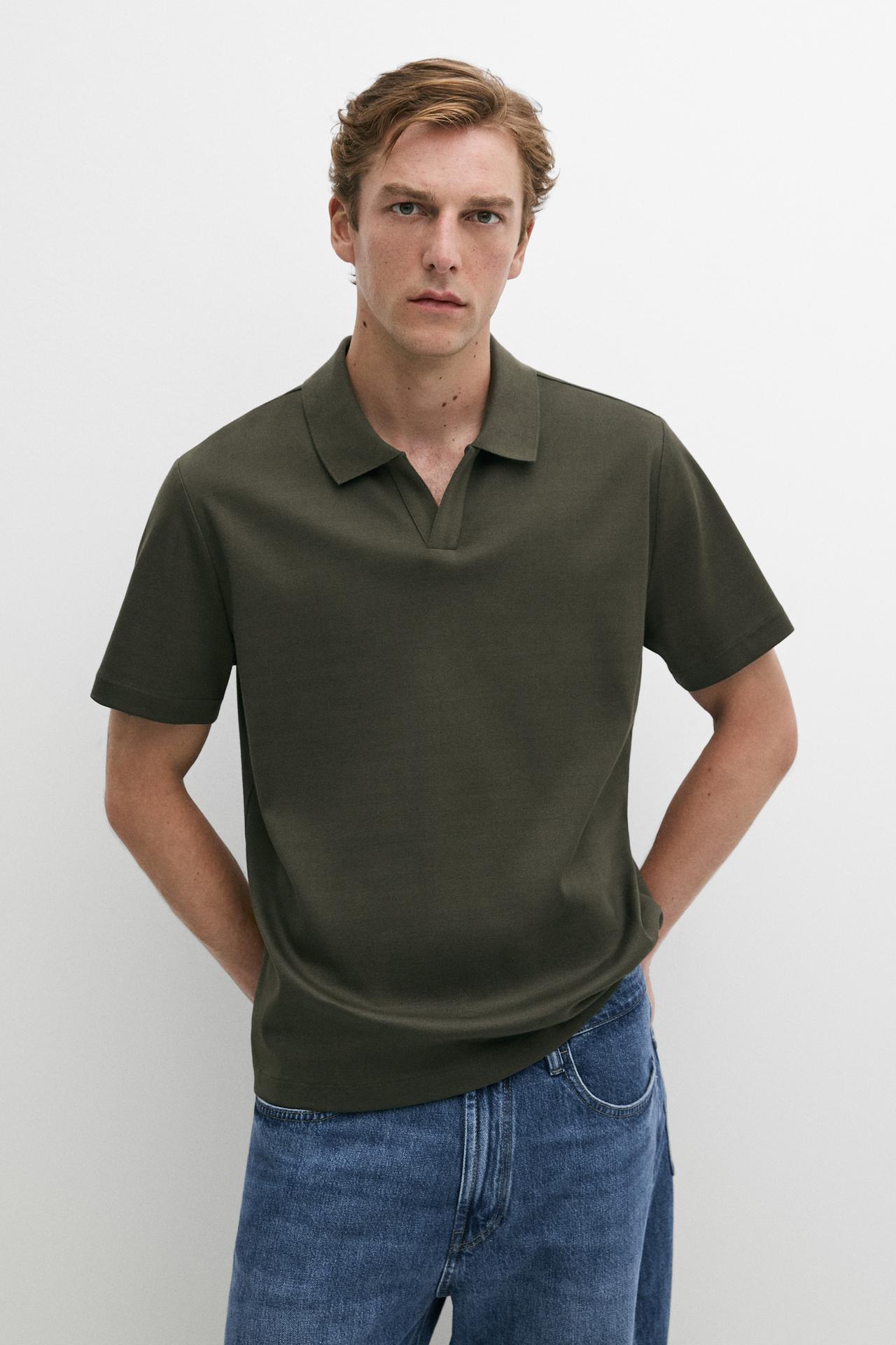 Short sleeve V-neck polo shirt — Dark green
