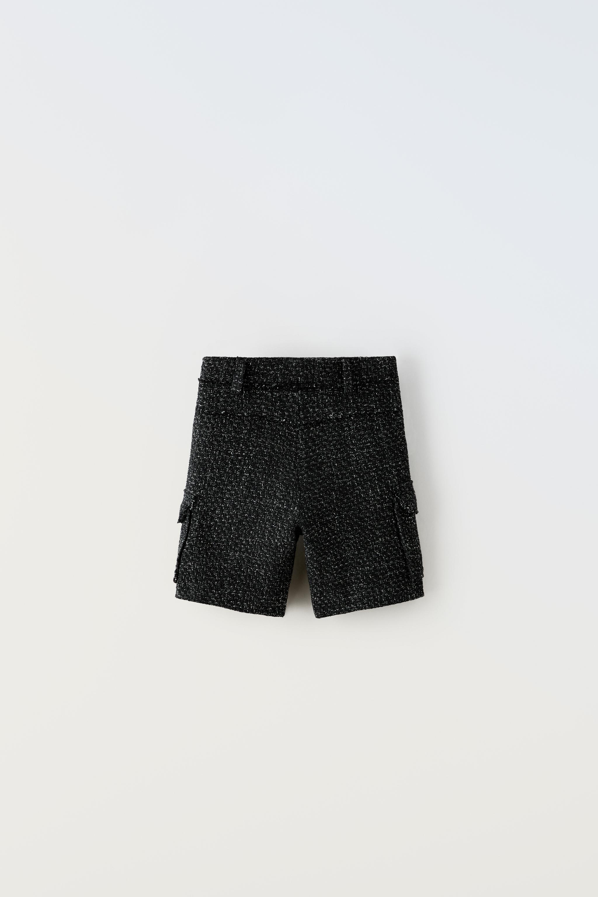 PATTERNED WEAVE SHORTS WITH POCKETS Black ZARA India