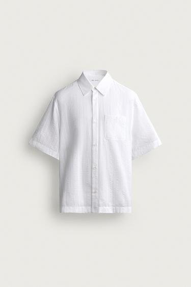 CAMISA JACQUARD ÀS RISCAS - Branco da Zara