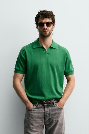 REGULAR FIT RIBBED KNIT POLO SHIRT - Emerald by Zara