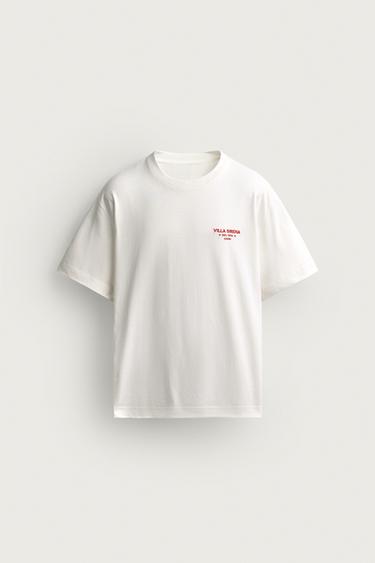 Zara 撞色印花寬鬆版型 T 恤 - 裸色