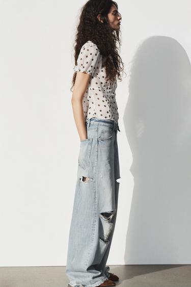 TRF FOLDED WAIST MID-WAIST JEANS - Light blue by Zara - Image 4