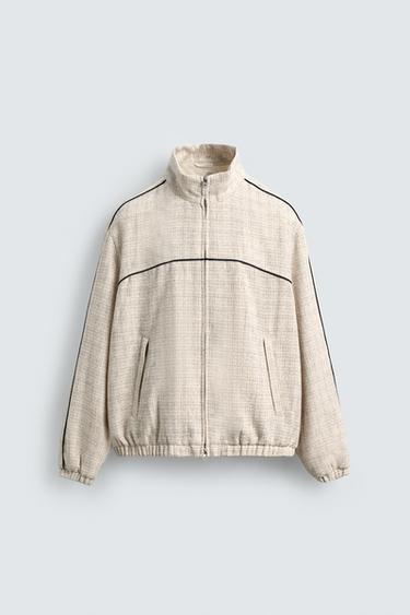 Zara VREĆASTA JAKNA OD STRUKTURIRANE TKANINE S KONTRASTNIM PORUBIMA – Ekru