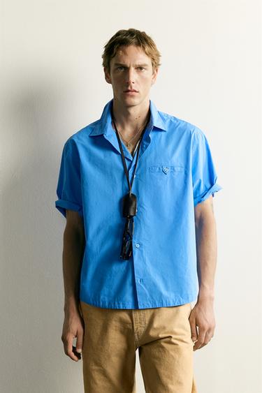 CAMISA RELAXED FIT POPELÍN - Azulón de Zara