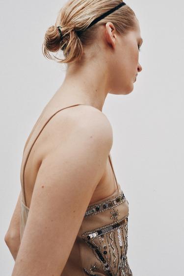 BEADED SEQUIN TULLE TOP - Golden by Zara - Image 3