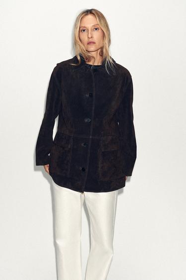 100% SUEDE LEATHER JACKET - Dark khaki by Zara - Image 4
