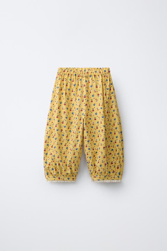 FLORAL SAROUEL TROUSERS LINEN BLEND - Yellow by Zara - Image 0