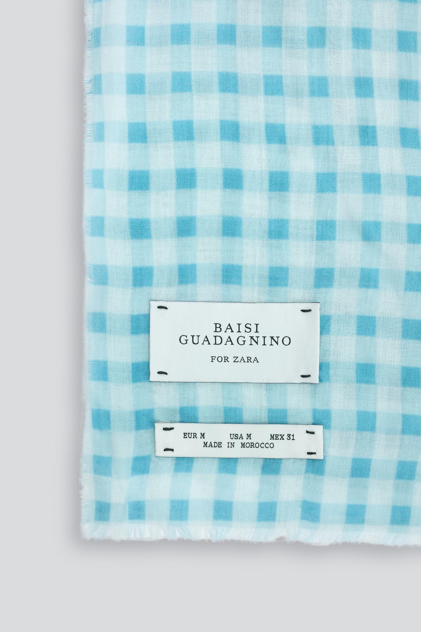 Мужской шарф Zara Large Lightweight Checked, цвет: Светлый синий — фото 7