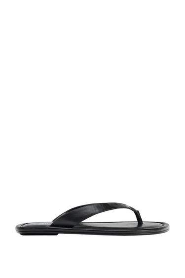 SANDALIA PLANA PIEL - Negro de Zara