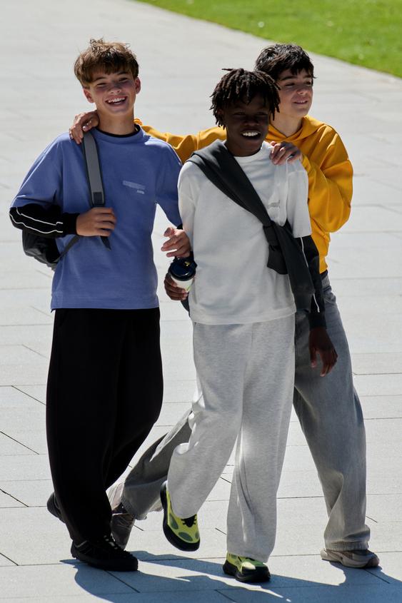SPORTY BARREL TROUSERS WITH DOUBLE WAISTBAND - Grey marl by Zara - Image 0