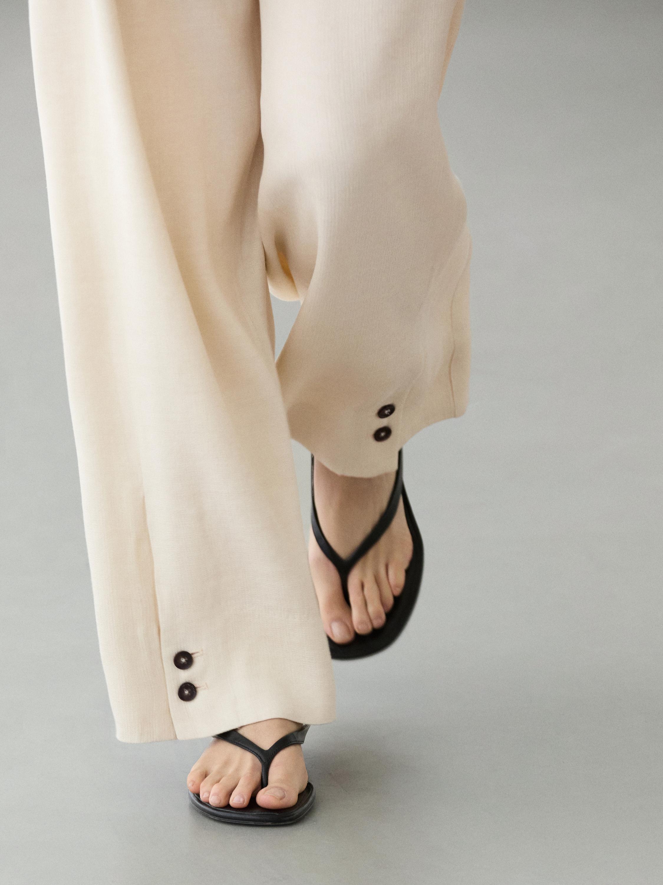 Linen blend suit trousers with button detail