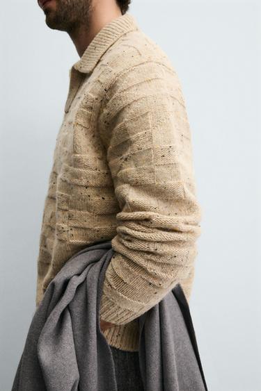 POLO EN MAILLE DE LAINE BOUTONNÉ - Beige / Marron clair de Zara - Image 6
