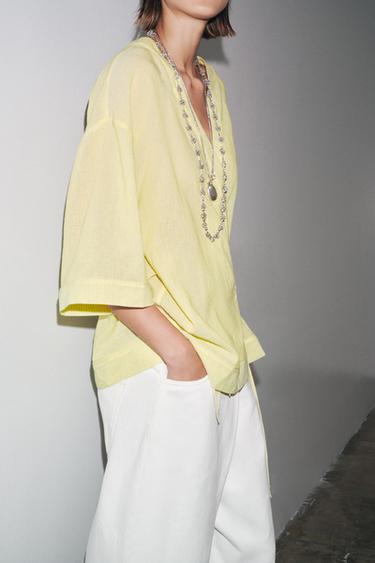 ZW COLLECTION STRIPED KIMONO WITH TIES - yellow by Zara - Image 3