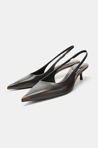 CHAUSSURES EN CUIR OUVERTES À L'ARRIÈRE - Marron de Zara - Image 2