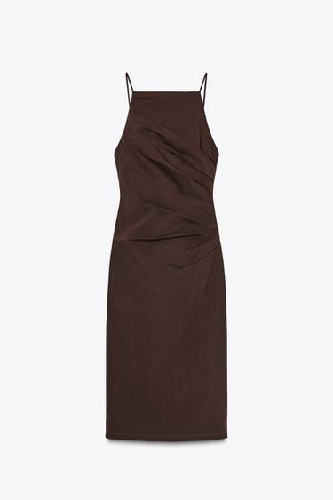 ZW COLLECTION DRAPED MIDI DRESS - Brown by Zara