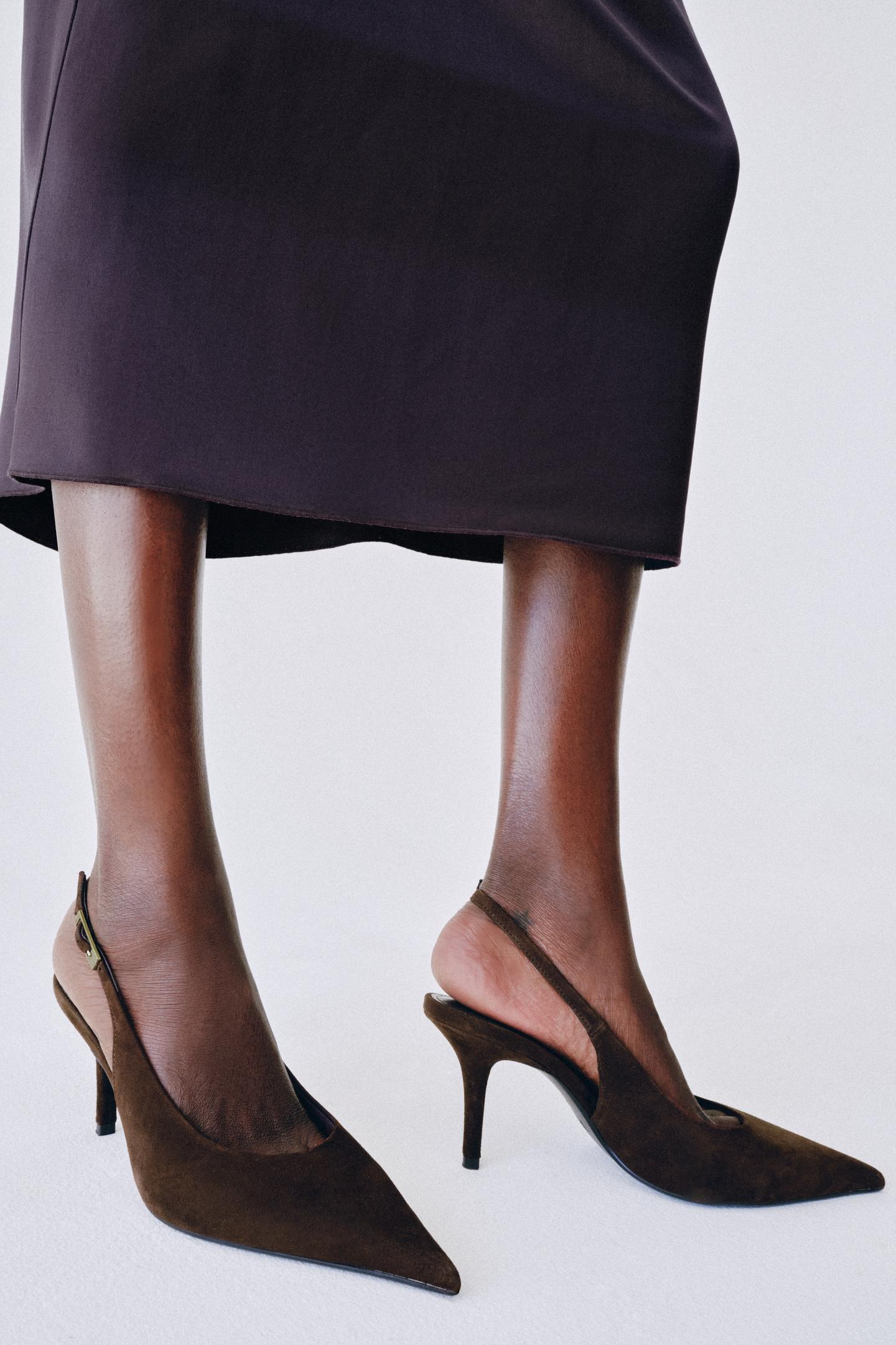 Женские туфли Zara Suede Buckle High-Heel, цвет: Шоколадный коричневый — фото 2