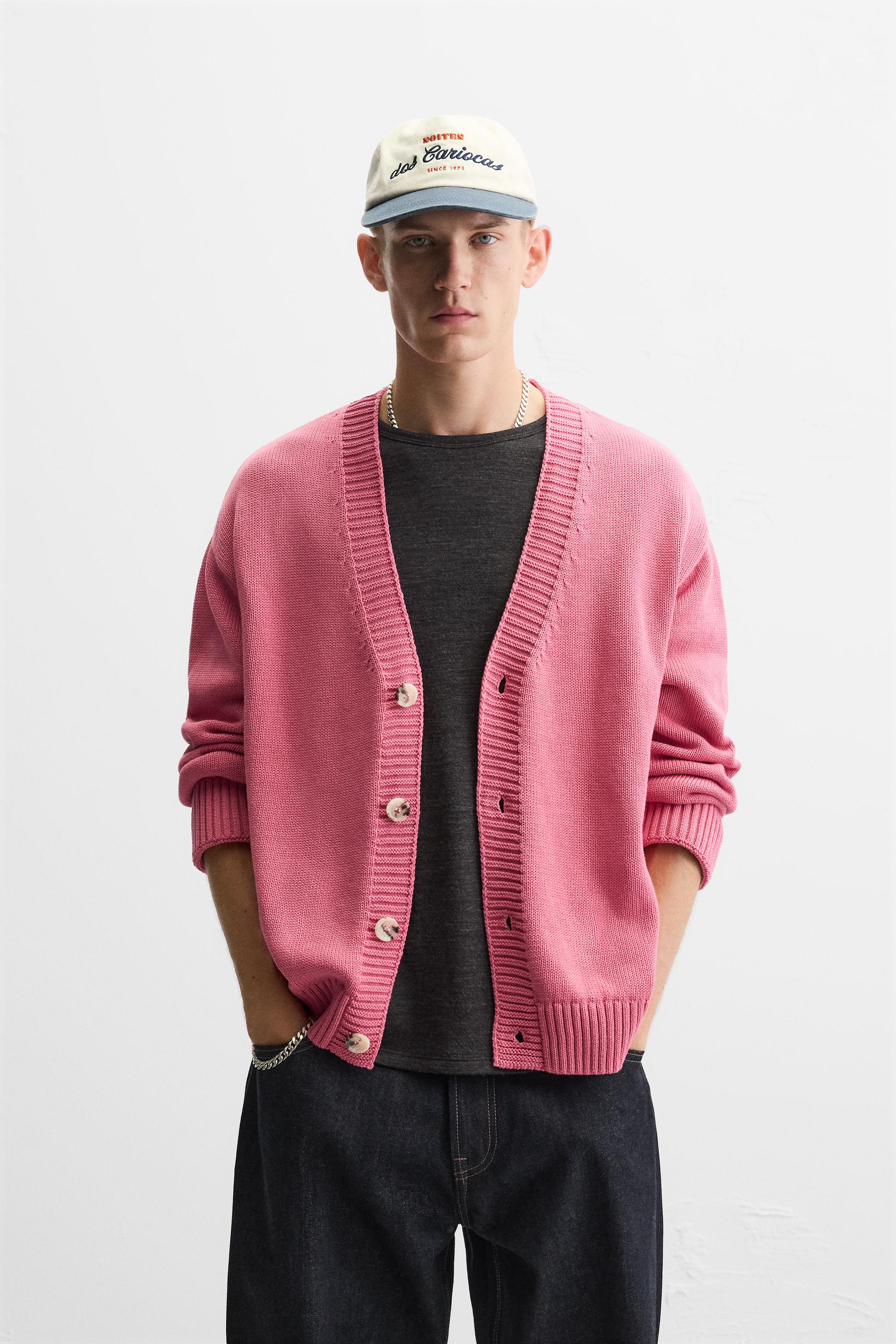 Mens pink cardigan best sale