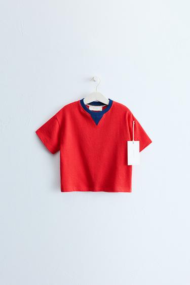 ZARA TIMELESS - T-SHIRT MET CONTRASTERENDE HALS - Rood van Zara