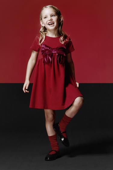 ROBE EN PONTE DE ROME AVEC NŒUD EN VELOURS - Rouge foncé de Zara