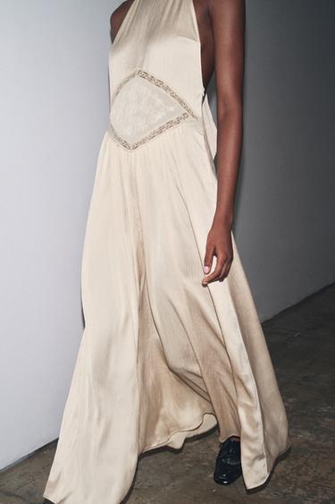 ROBE MI-LONGUE BRODÉE - Écru moyen de Zara - Image 3