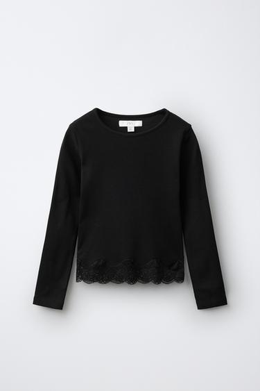 LACE RIB T-SHIRT — Black 1