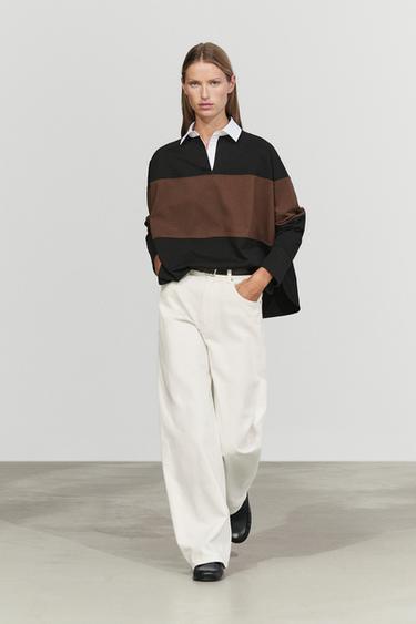 Zara 100% cotton wide-stripe polo shirt - Black - Image 0