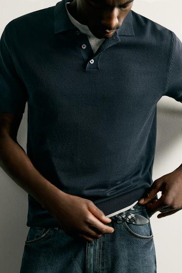 REGULAR FIT KNIT POLO SHIRT - Navy blue by Zara
