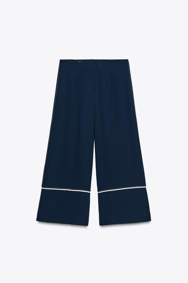 PANTALÓN CULOTTE PESPUNTES - Marino de Zara