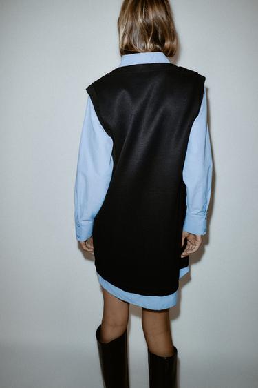 POPLIN COMBINED MINI DRESS - blue/black by Zara - Image 3