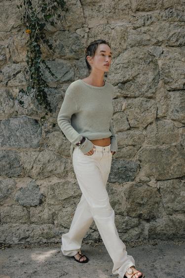 Zara LONG SLEEVE RUSTIC TOP - Khaki