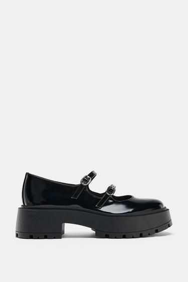 Zara 絆帶厚底芭蕾鞋 - 黑色 - 圖片 0