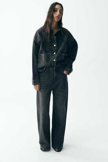 JEANS ZW COLLECTION WIDE LEG CINTURA ALTA - Preto da Zara