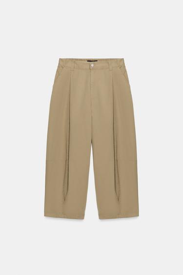 PANTALÓN BALLOON PINZAS - Tostado de Zara - Imagen 0