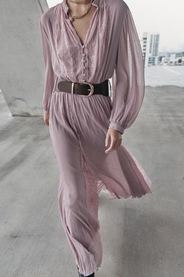 COMBINED MIDI DRESS WITH BELT - dirty-mauve by Zara