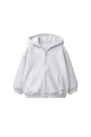 سويت شيرت بسحاب وغطاء رأس - رمادي فيجوريه الخاص بـ Zara