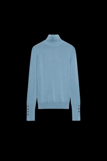 BASIC-STRICKPULLOVER MIT STEHKRAGEN - Mittelblau von Zara