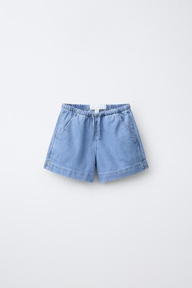 DRAWSTRING DENIM SHORTS — Blue 1