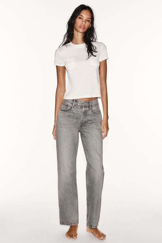 Zara TRF MID-RISE STRAIGHT FIT JEANS - Light gray - Image 0