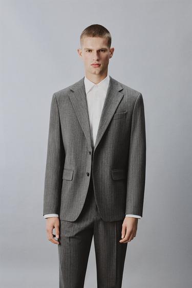 БЛЕЙЗЕР ИЗ ШЕРСТИ В ТОНКУЮ ПОЛОСКУ — СЕРЫЙ от Zara