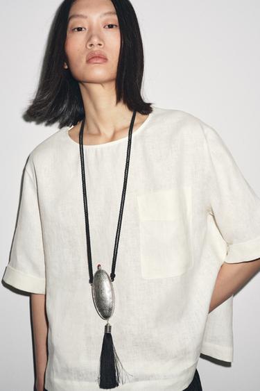 TOP LINO MANGA CORTA ZW COLLECTION - Crudo de Zara