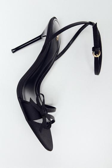 SATIN STRAPPY HIGH-HEEL SANDALS - Black by Zara